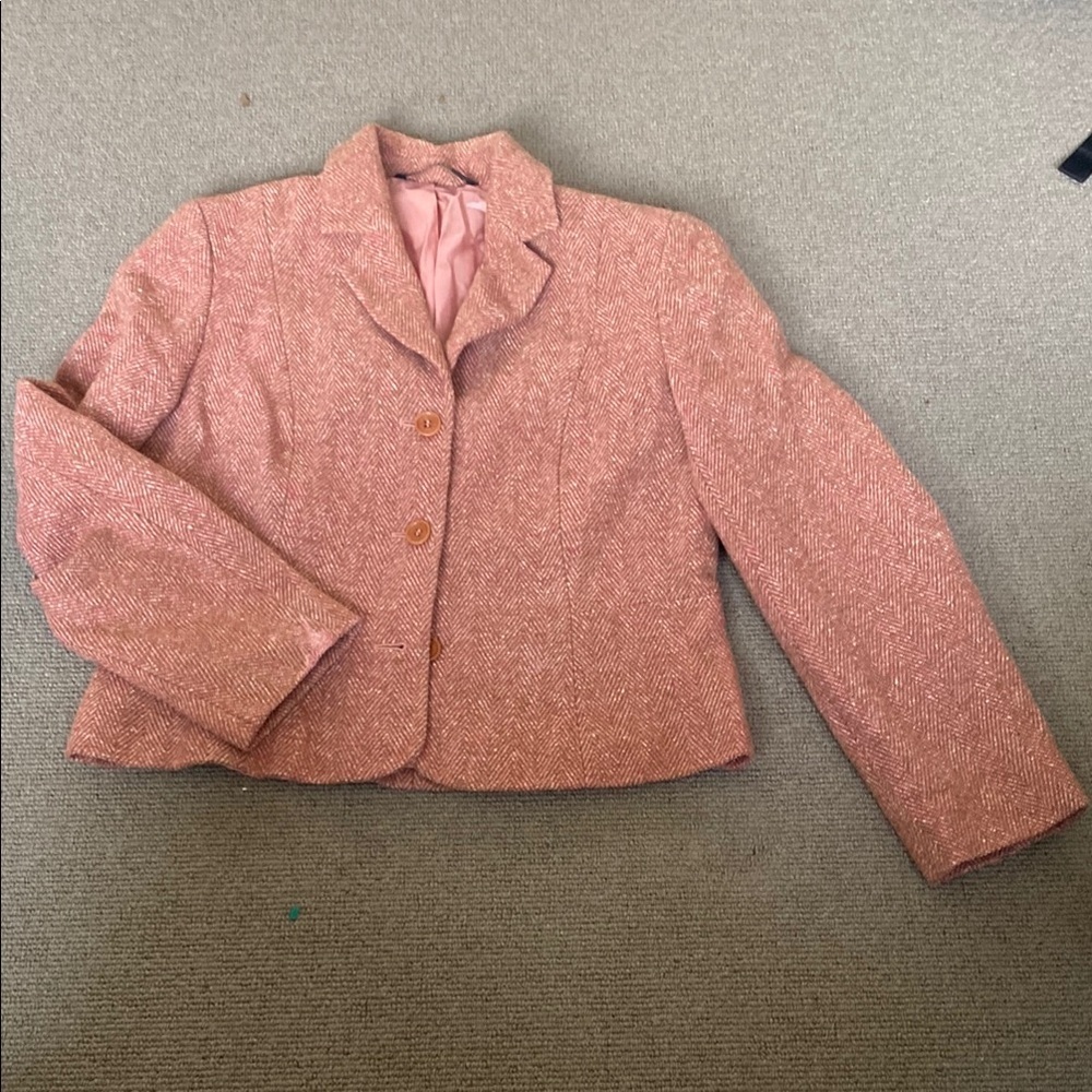 Laura Ashley Women's Pink Tweed Jacket sz Med